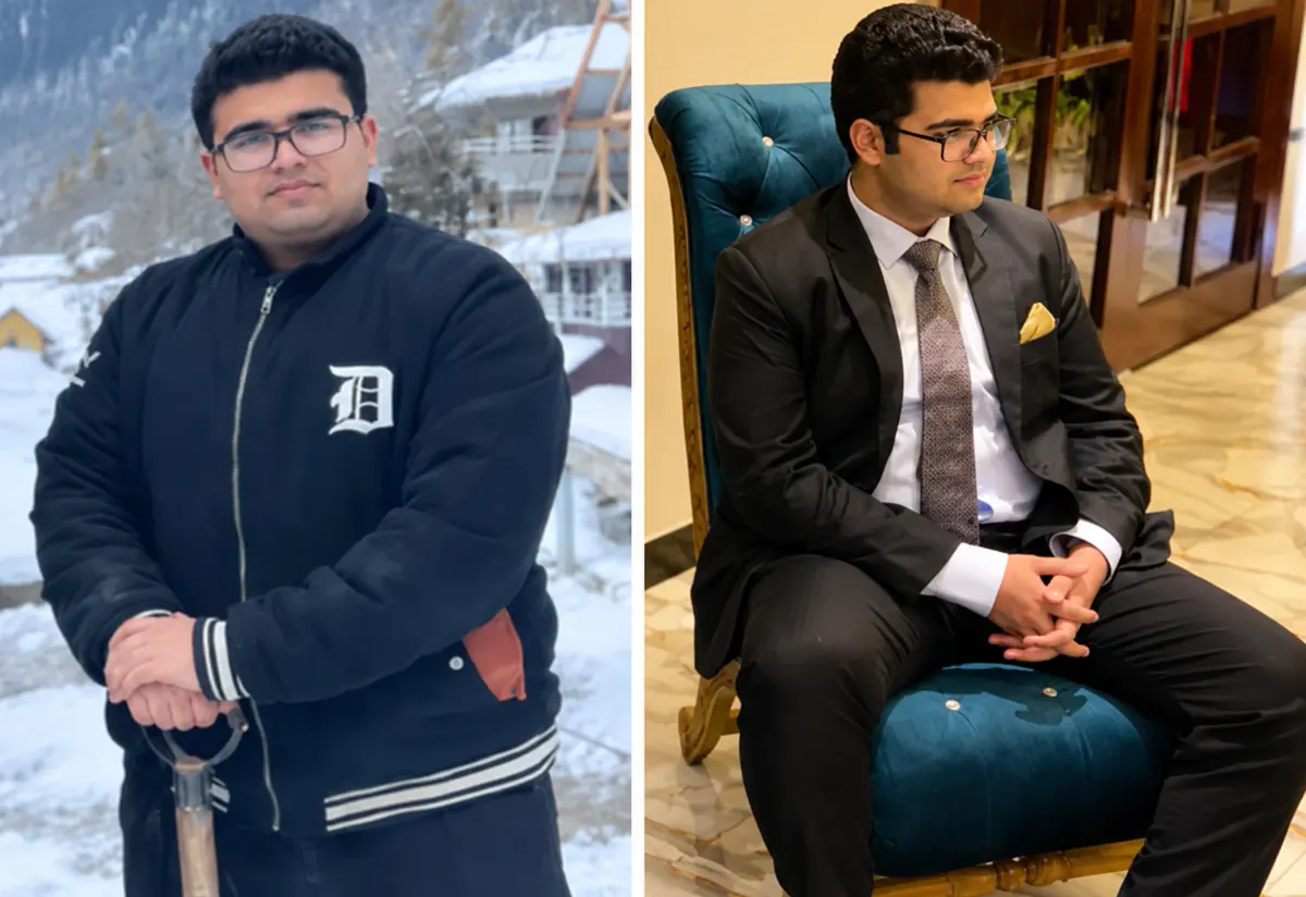 Before and after photos of a young man who lost weight with a personal diet plan